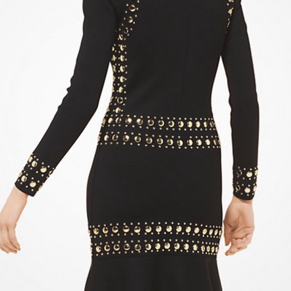 New Michael Kors Elegant Black Dress with Gold Accents